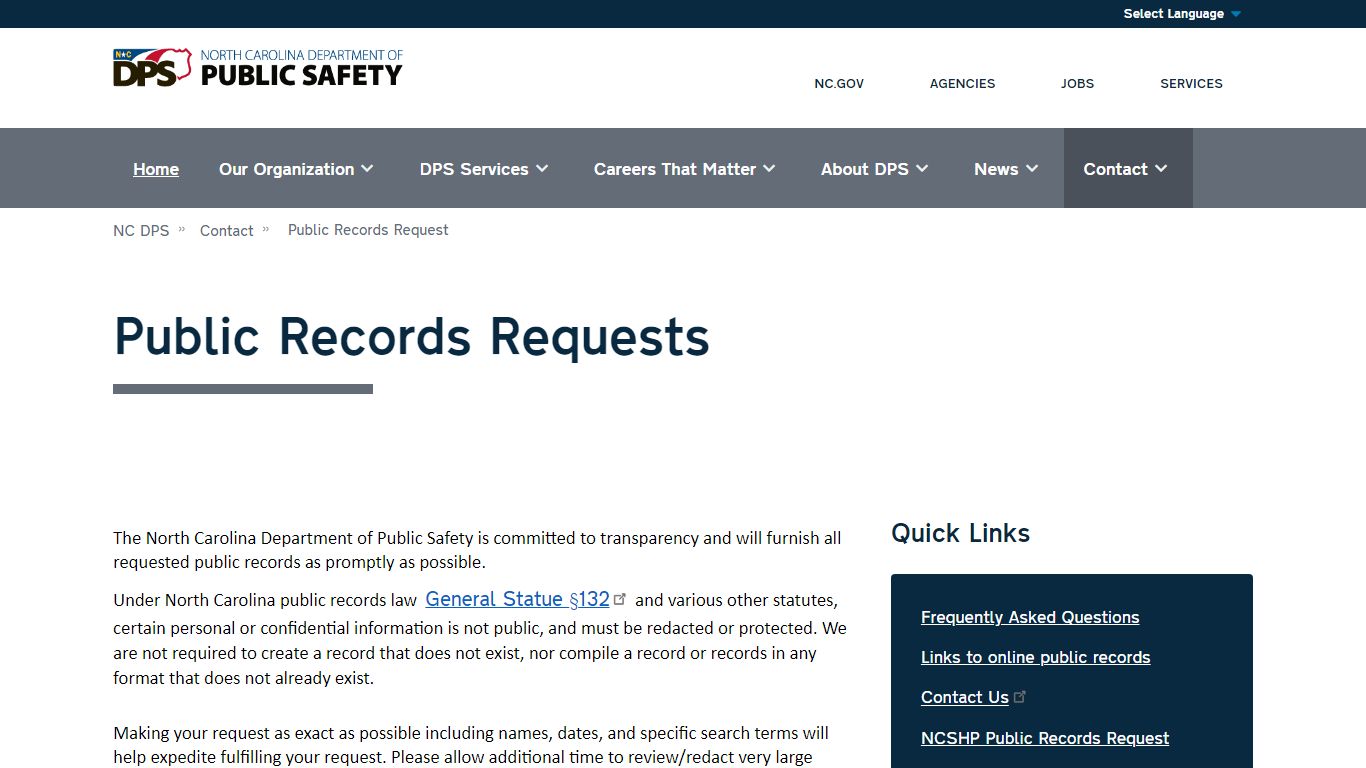 Public Records Requests | NC DPS