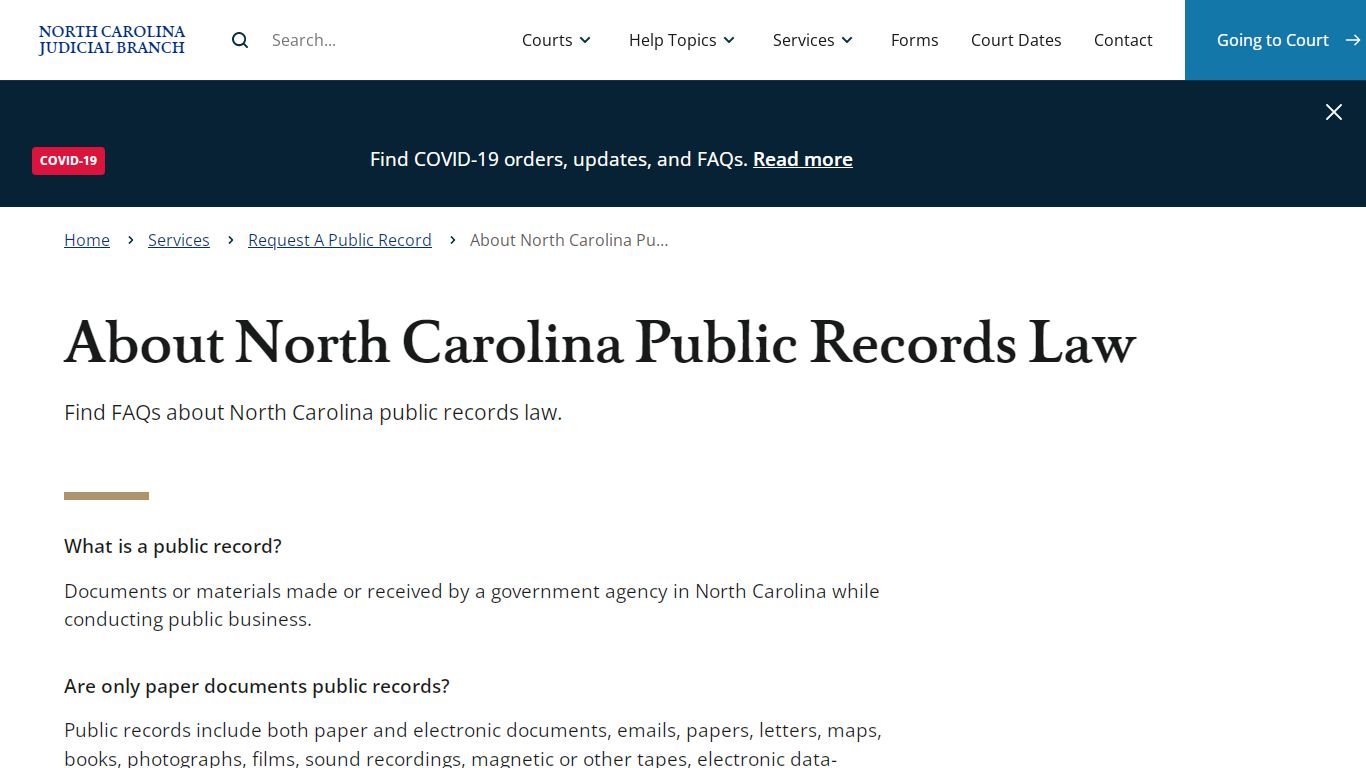 About North Carolina Public Records Law - NCcourts